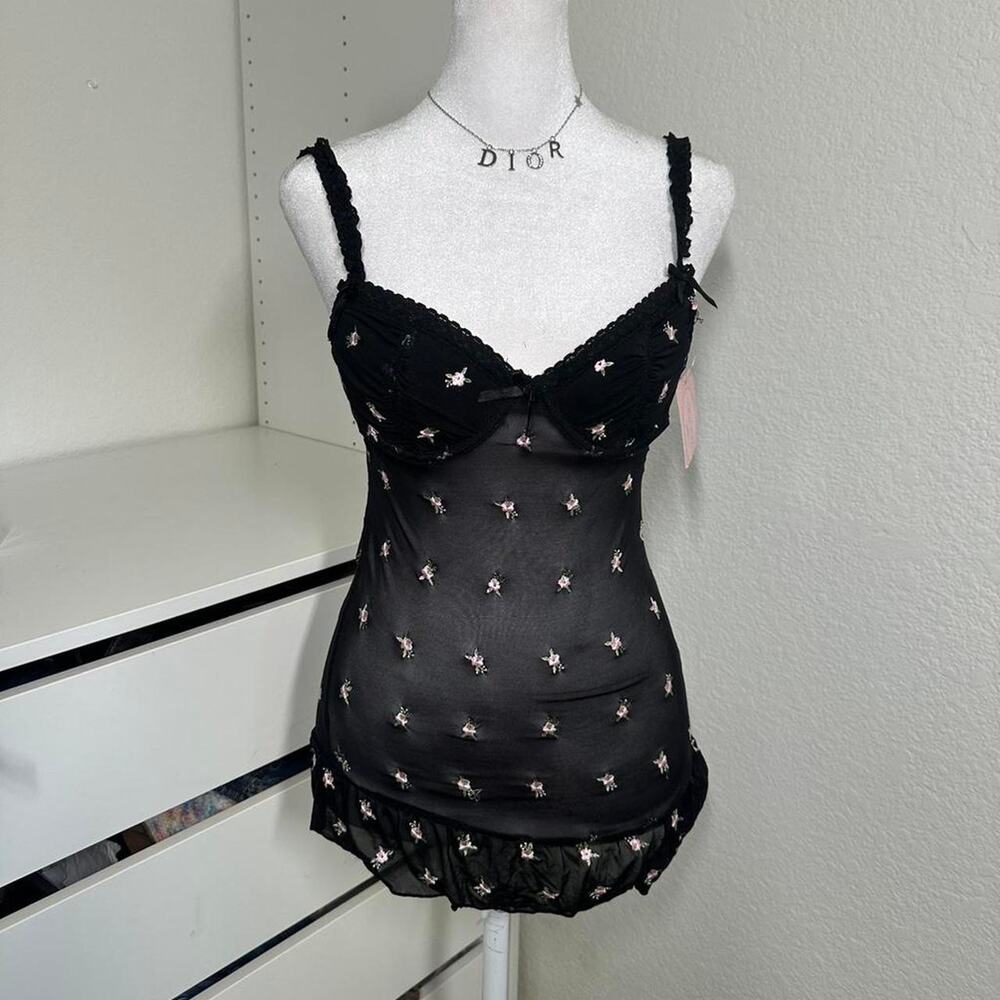 Bnwt black floral embroidered lace slip dress